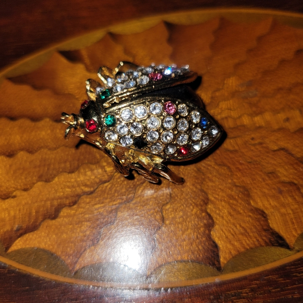 Vintage Ladybug Rhinestone Brooch - Picture 3 of 6